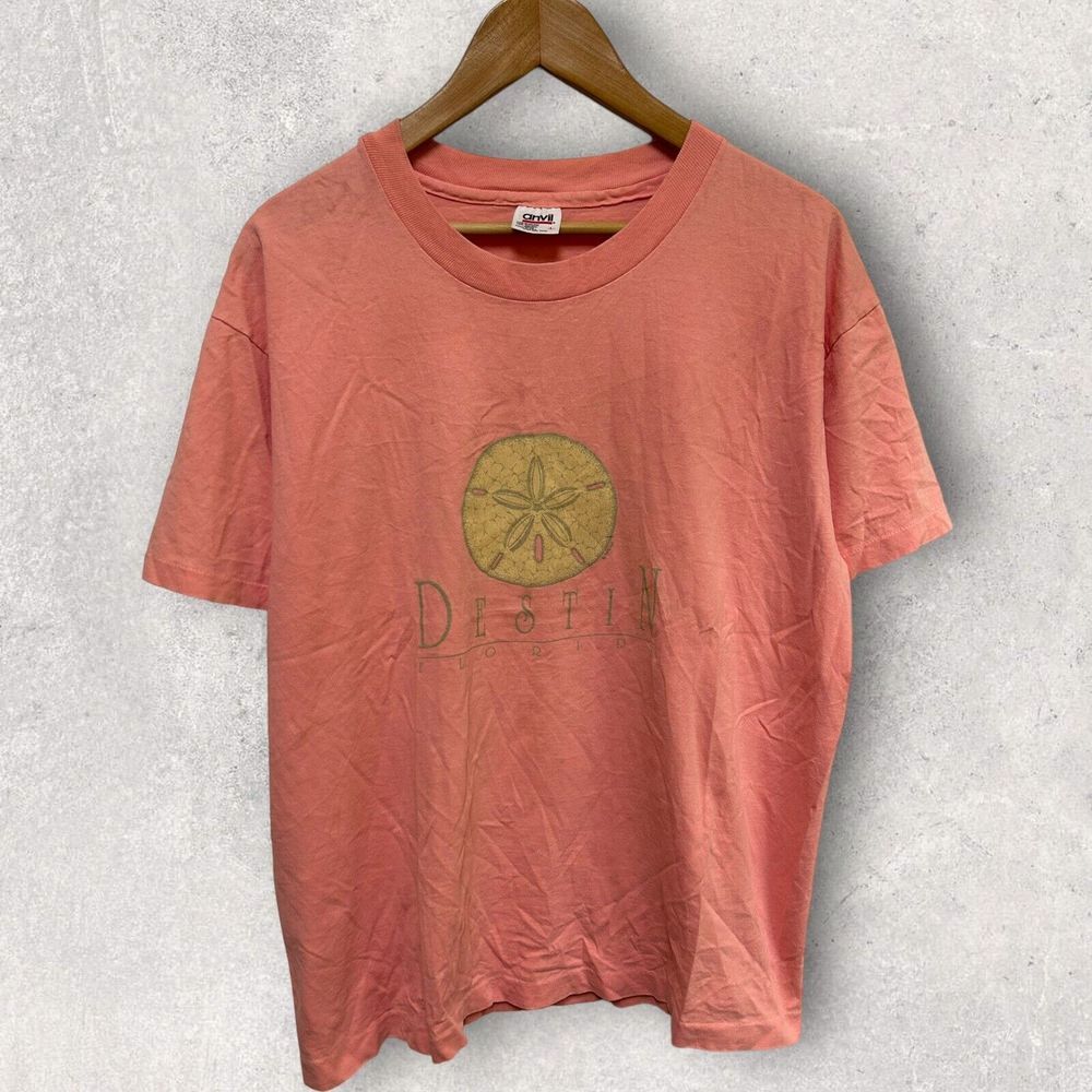 Anvil Destin Florida Single Stitch Graphic T Shirt Coral‎ Pink Size Large